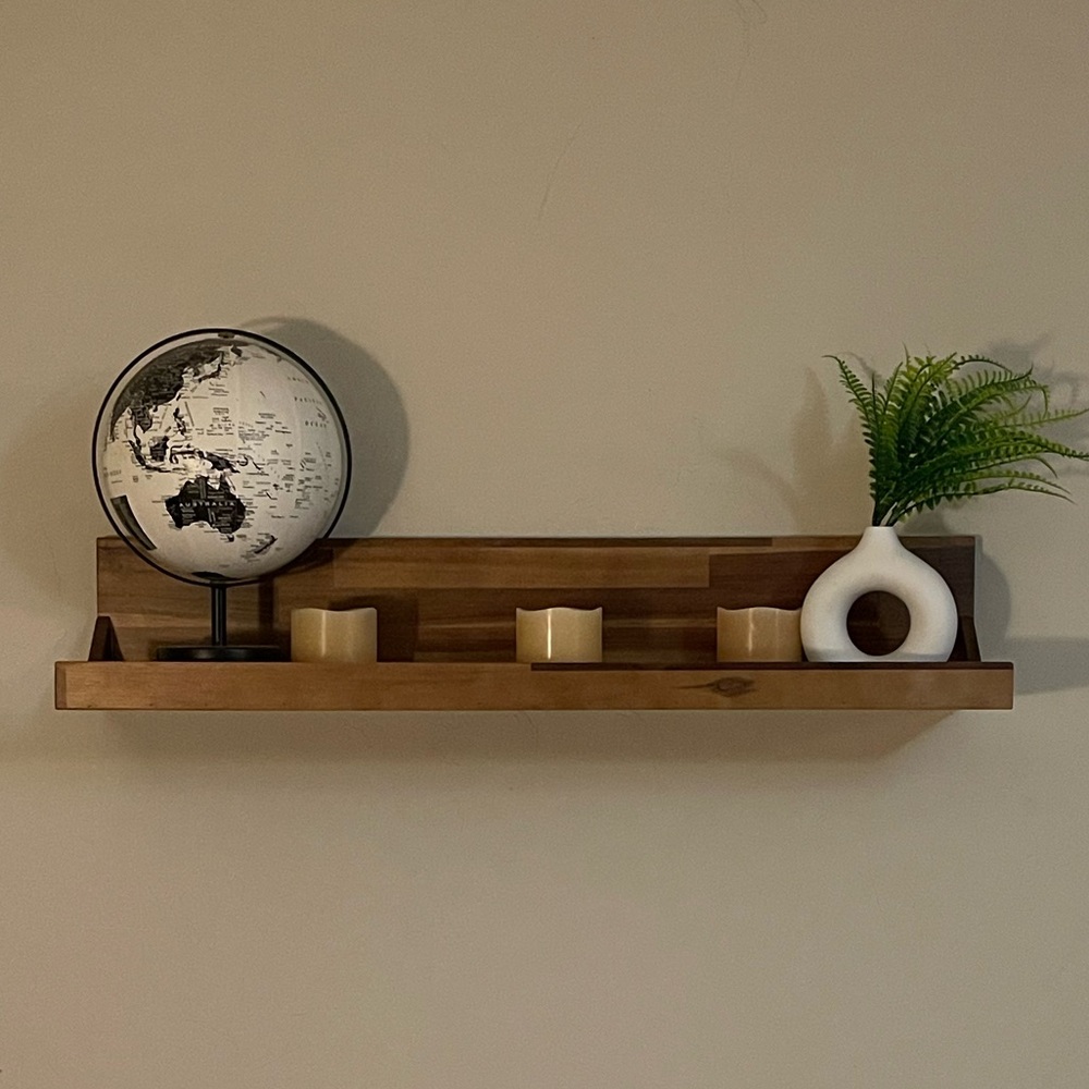 Wooden Wall Shelf with Decorative Accents - Brown